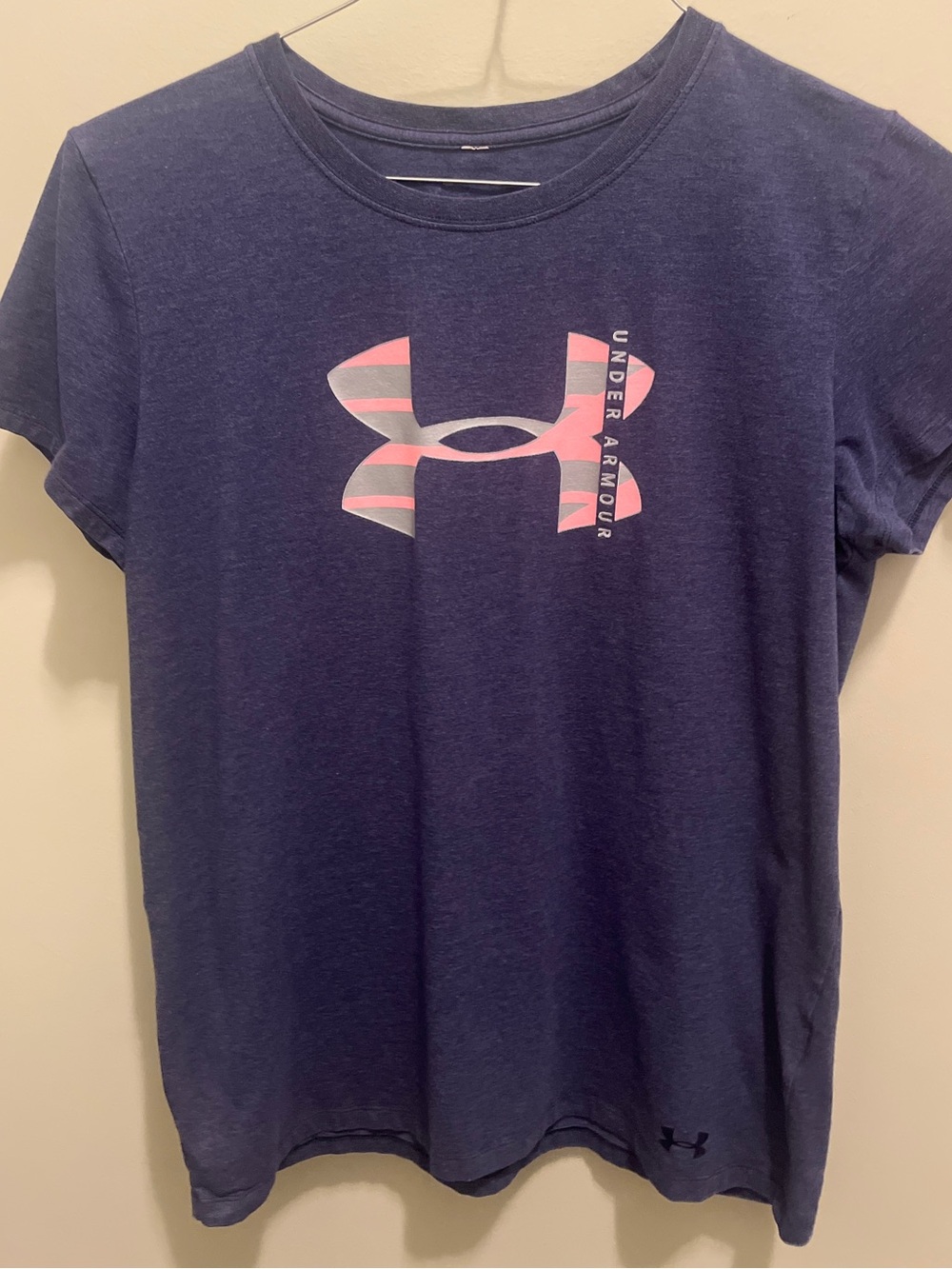 Under Armour Navy Short Sleeve Tee with Pink & Gray Logo